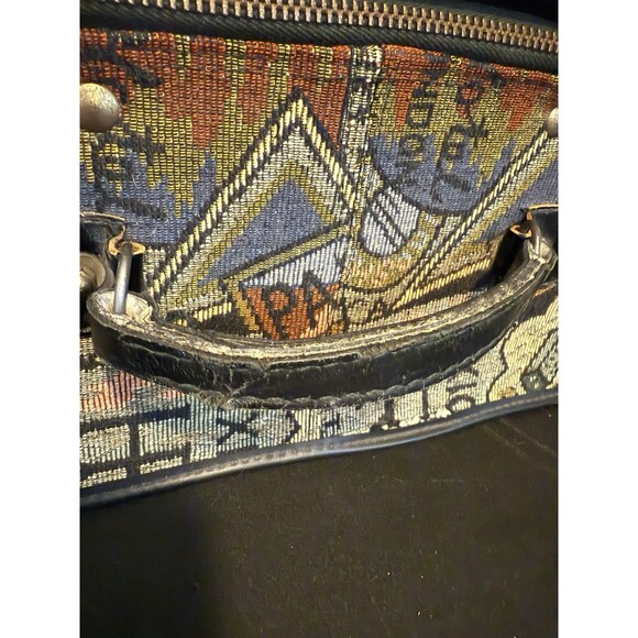 Vtg 1960s Tapestry Cloth Suitcase Travel Theme Canvas Carry On Weekend Bag 19x16 - Picture 5 of 9